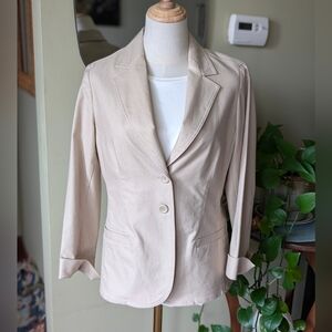 Liz Claiborne Women's Size Small Petite Beige Button Front Cotton Blazer